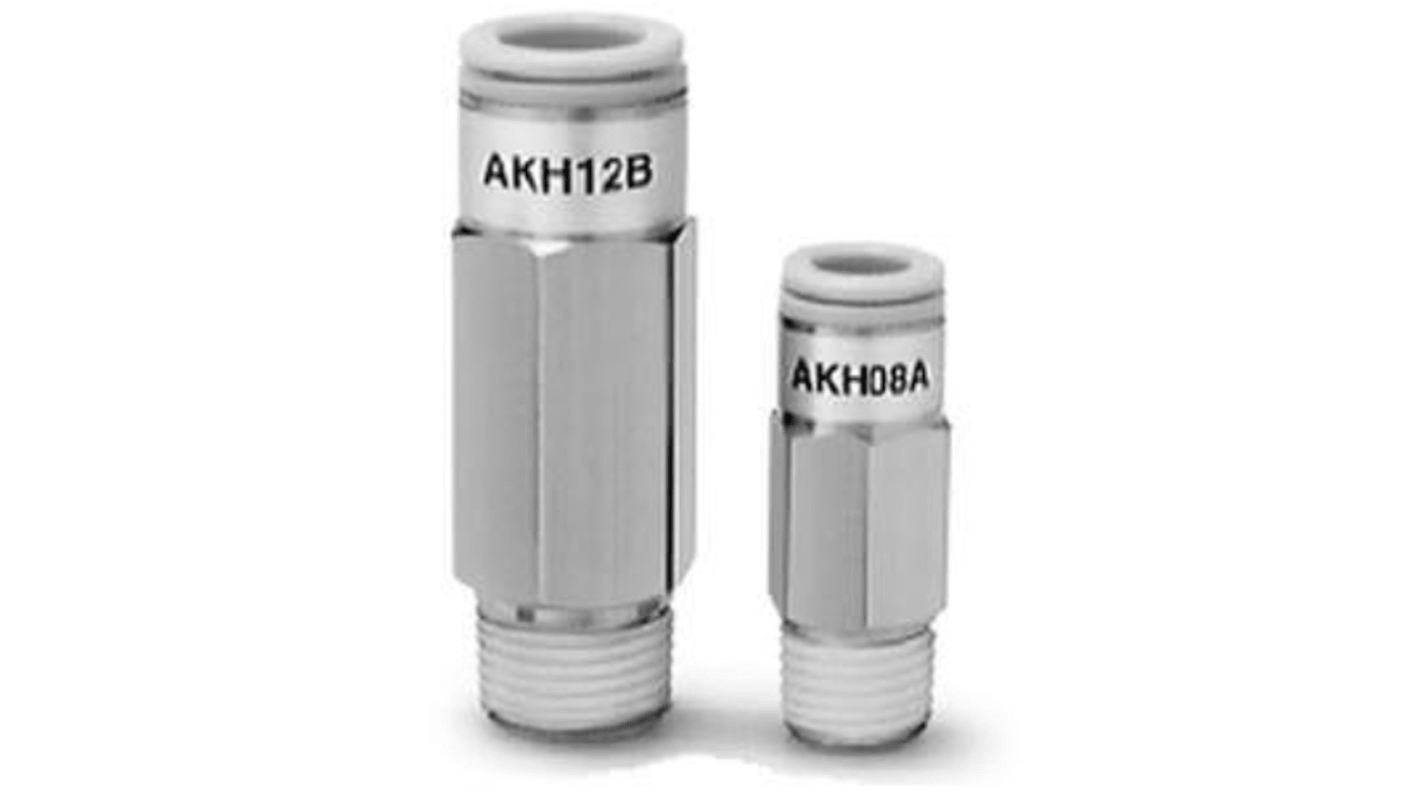 SMC AKH Check Valve M5 Inlet, 12mm Tube Inlet, M5 Male Outlet, 12mm Tube Outlet, –100kPa