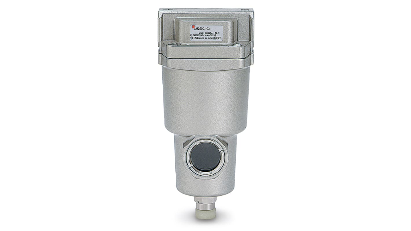 Separatore pneumatico SMC AM250C-F03, attacco G 3/8, flusso tipico 750 l/min, filtrazione 0.3μm