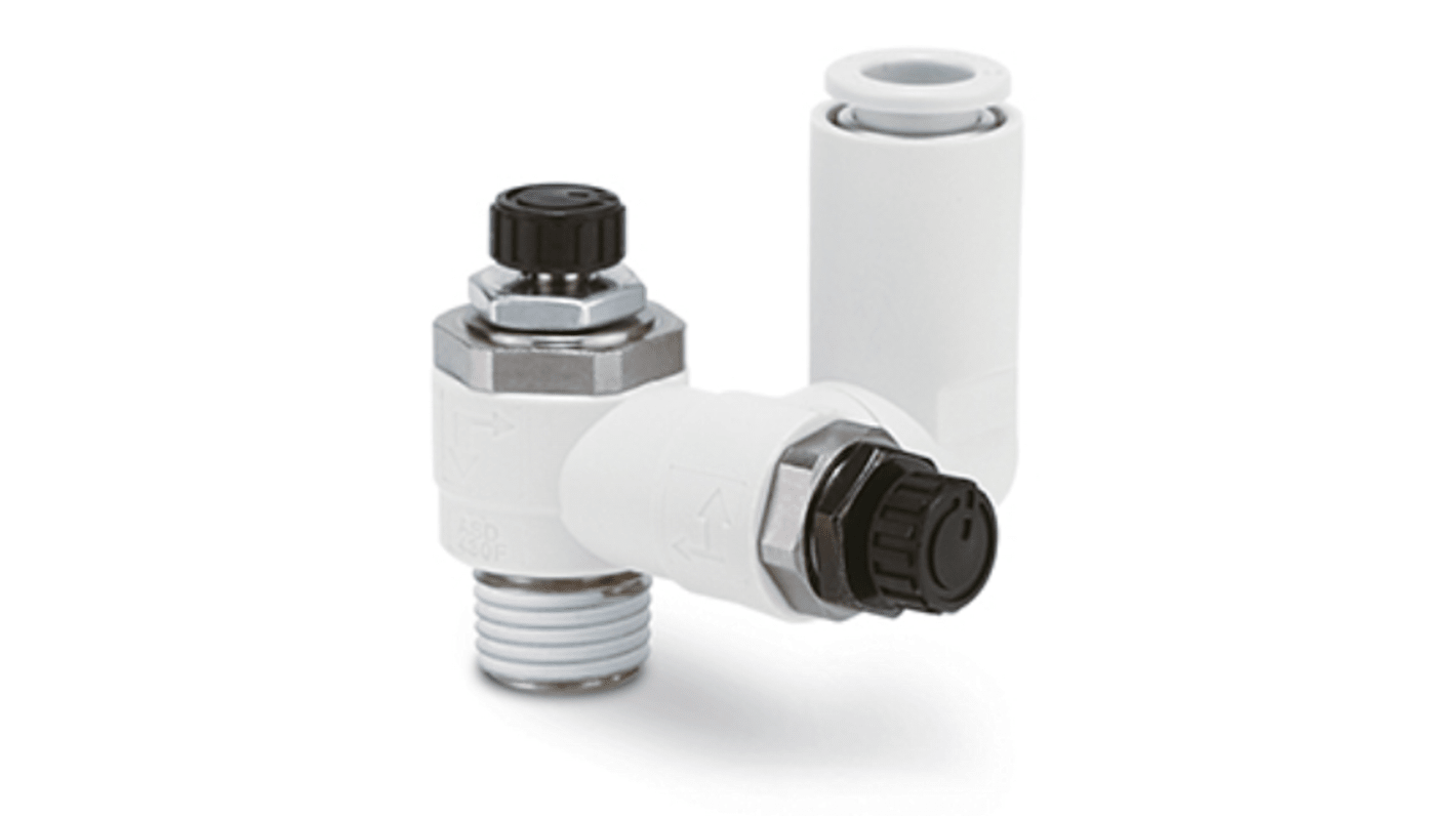 SMC ASD-FM Series Threaded Flow Regulator, M5 Inlet Port, M5 x 0.8mm Tube Inlet Port x M5 x 0.8 Outlet Port x 6mm Tube