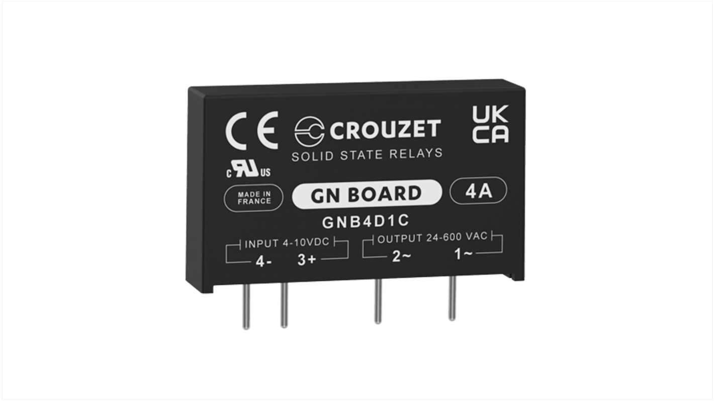 Crouzet ソリッドステートリレー 最大負荷電流:4 A rms 最大負荷電圧:600 V rms 基板実装, GNB4D1C