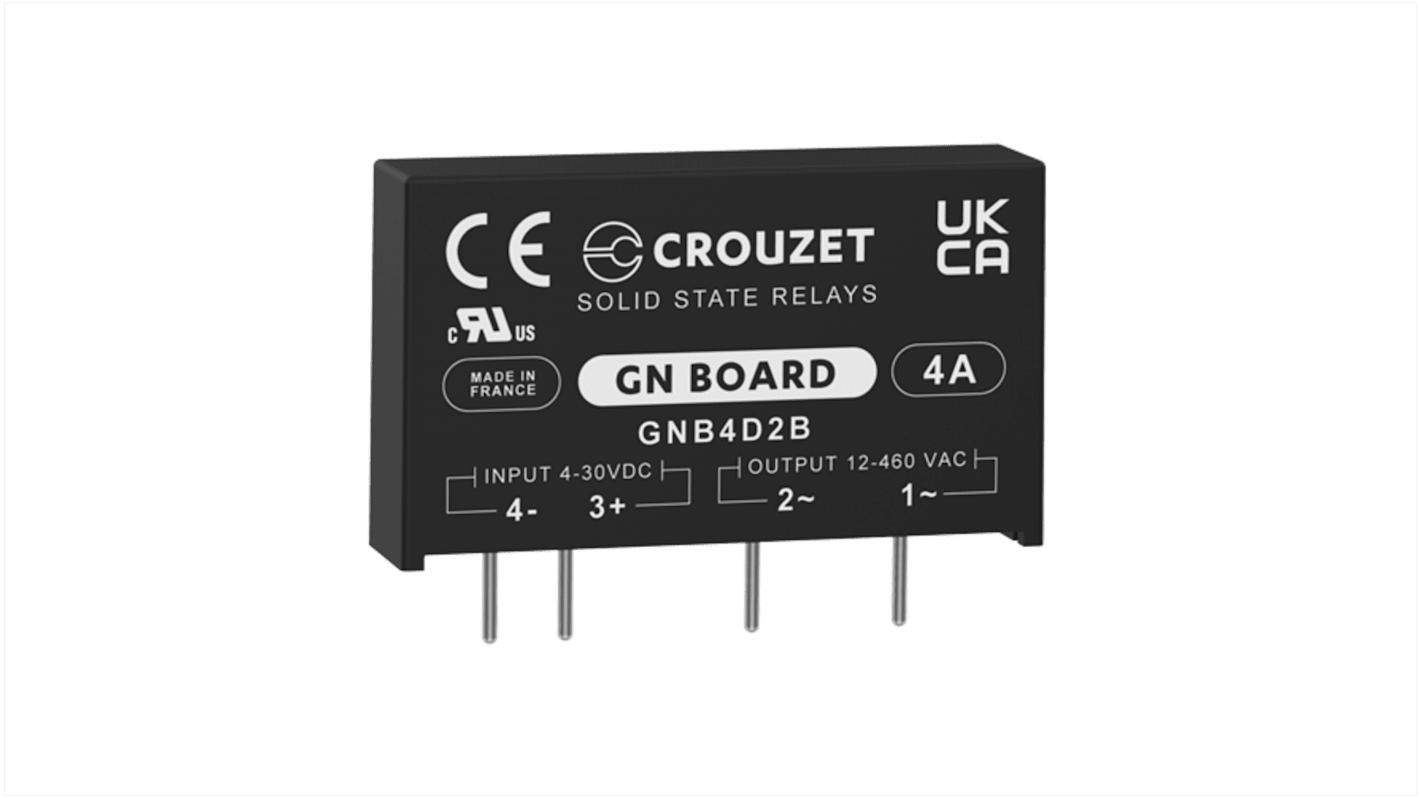 Crouzet ソリッドステートリレー 最大負荷電流:4 A rms 最大負荷電圧:460 V rms 基板実装, GNB4D2B