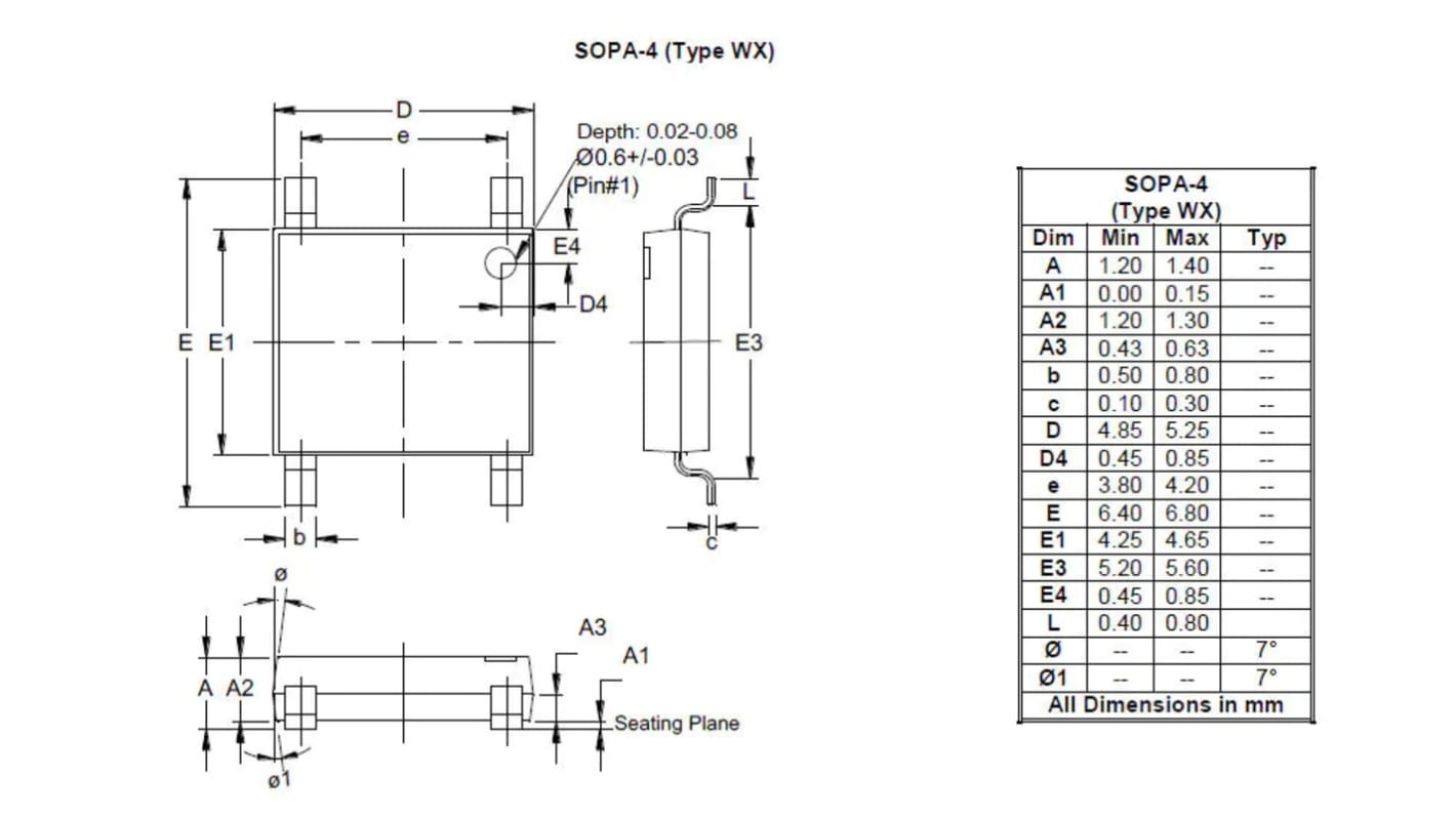 Rectificador en puente, ABS20T1M, Puente completo 1000V, SOPA-4