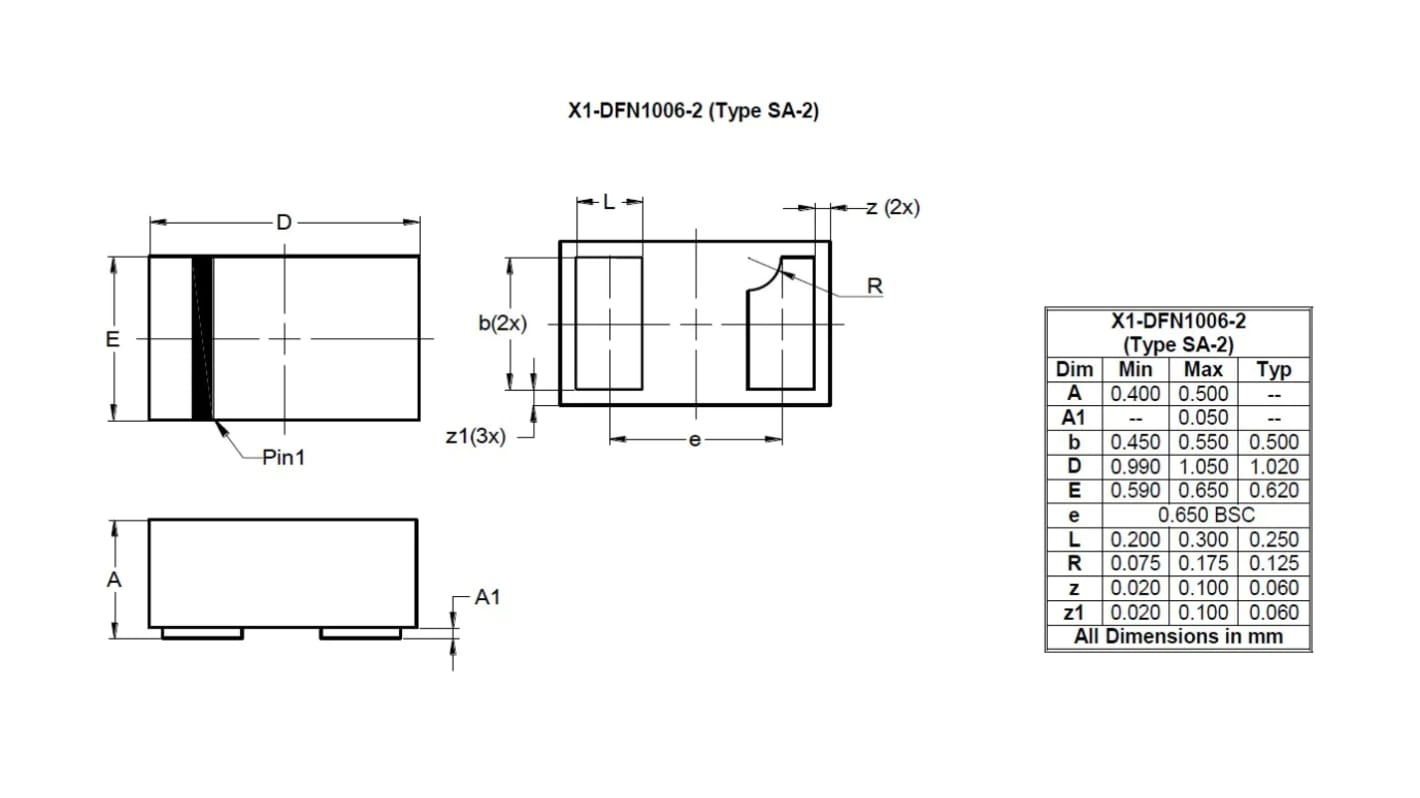 Diodo TVS DiodesZetex, Unidirezionale, breakdown 4.8V, X1-DFN1006-2