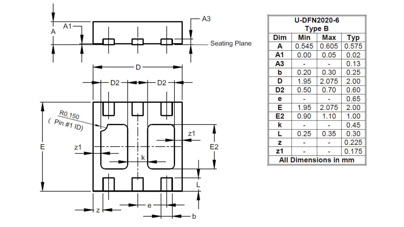 MOSFET DiodesZetex DMC3032LFDB-7, VDSS 30 V, ID 5,3 A, U-DFN2020-6