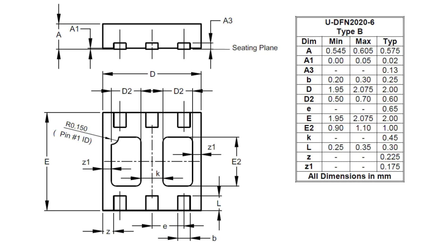 DiodesZetex DMC3032LFDB-7 N/P-Kanal-Kanal MOSFET 30 V / 5,3 A U-DFN2020-6