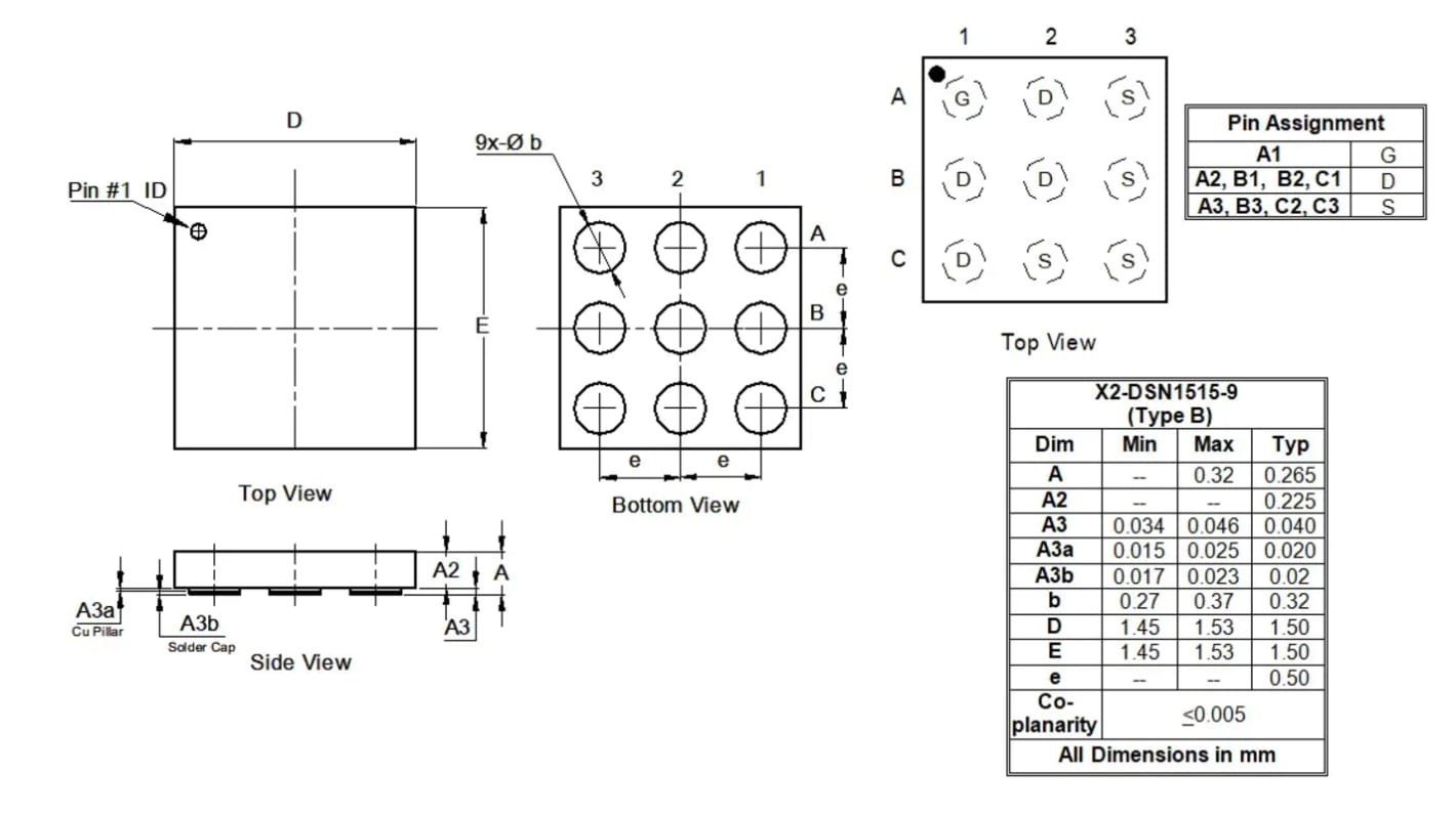 P-Channel MOSFET, 5.2 A, 20 V X2-DSN1515-9 Diodes Inc DMP2541UCP9-7