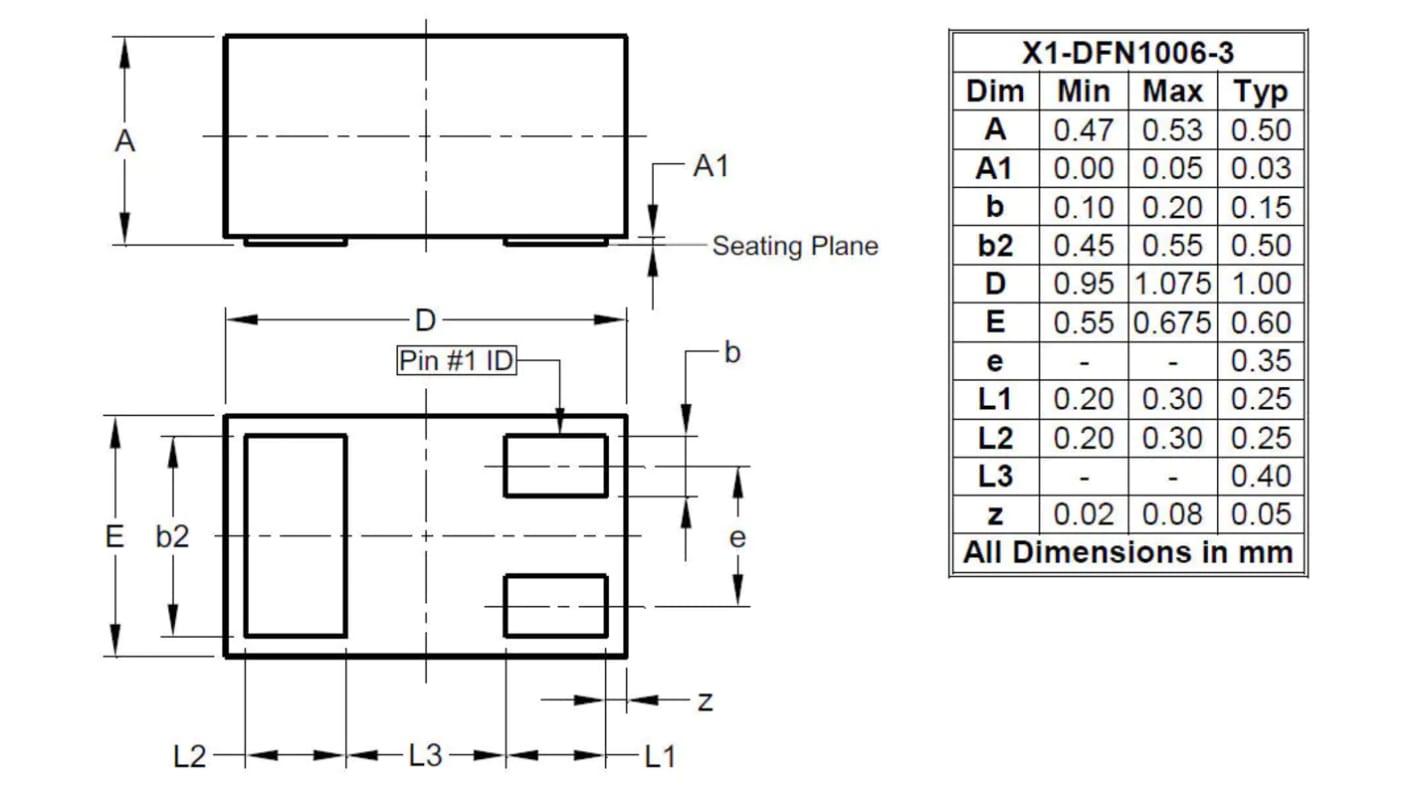 MOSFET DiodesZetex, canale P, 990 mA, X1-DFN1006-3