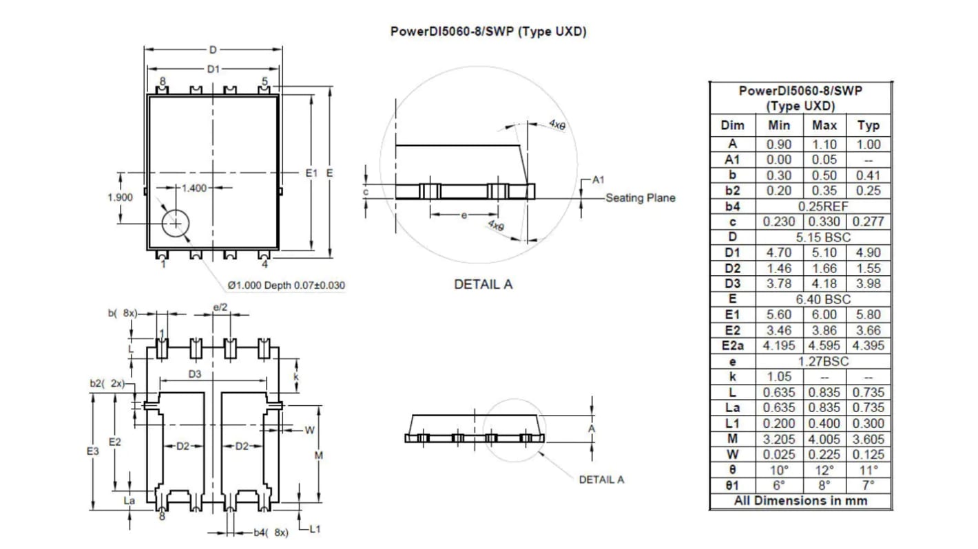 MOSFET DiodesZetex canal P, PowerDI5060-8 12,1 A 30 V