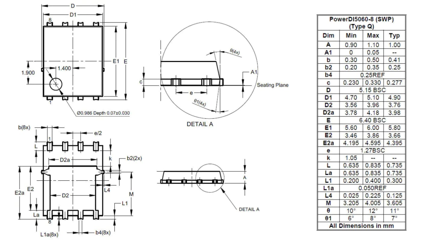 MOSFET DiodesZetex, canale P, 100 A, PowerDI5060-8