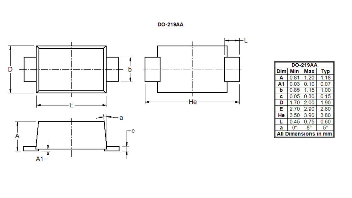 DiodesZetex 整流器 / ショットキーダイオード, 200V 表面実装 DO-219AA