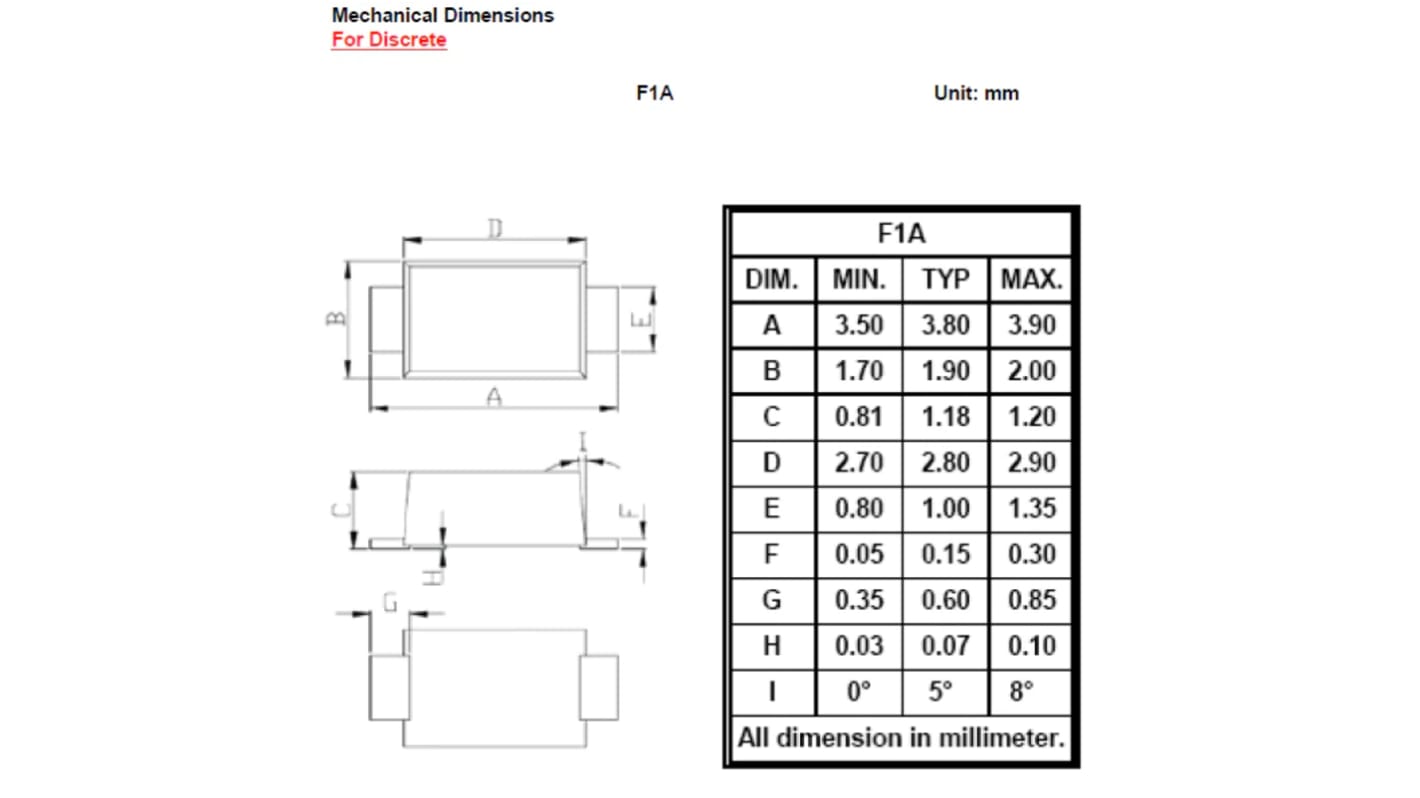Diodes Inc 1000V Rectifier & Schottky Diode, JEDEC DO-219AA FUS1ME | RS
