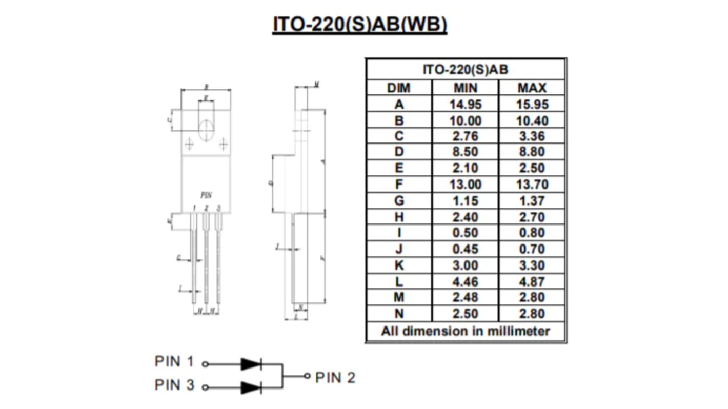 Diodes Inc 120V Rectifier & Schottky Diode, JEDEC TO220ABFP