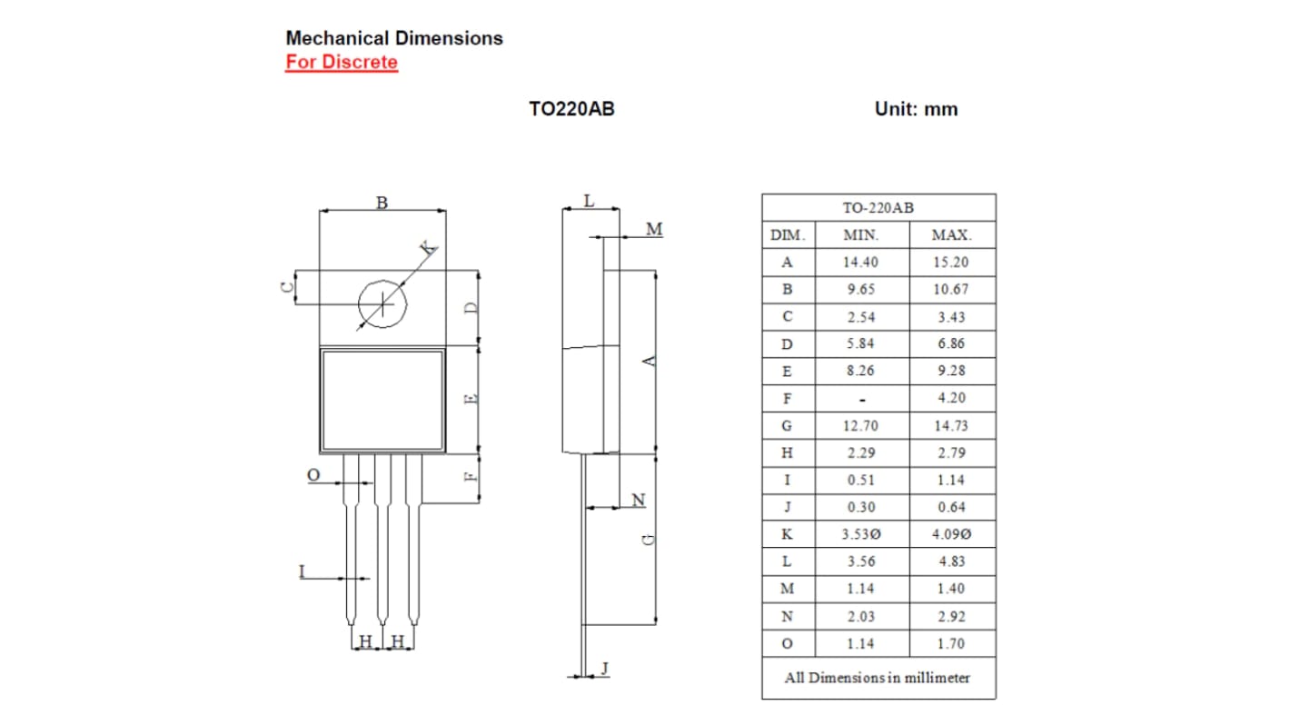 DiodesZetex 整流器 / ショットキーダイオード, 120V JEDEC TO-220AB