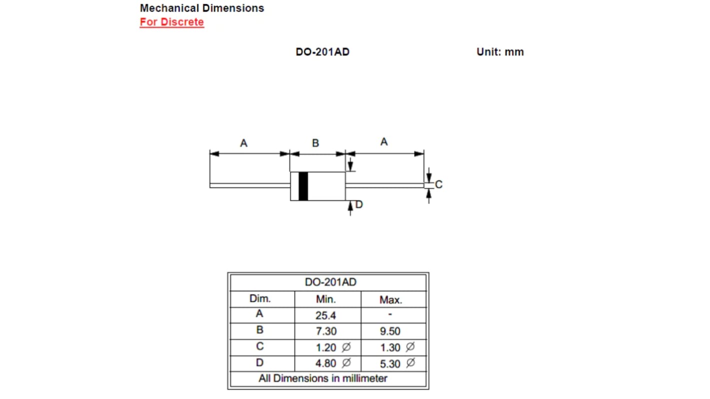 Diodes Inc 600V Rectifier & Schottky Diode, DO201AD MUR460_E RS
