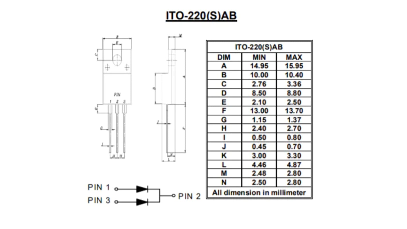 Rectificador y diodo Schottky, STPF1020CTSW, 200V, ITO-220S