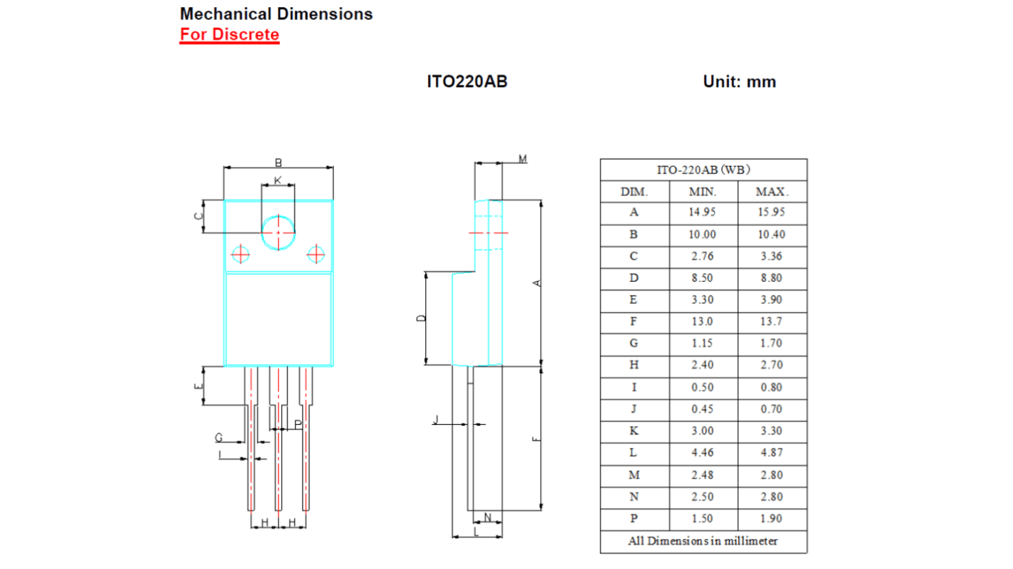 Diodo raddrizzatore e Schottky Diodes Inc, 400V, ITO-220AB