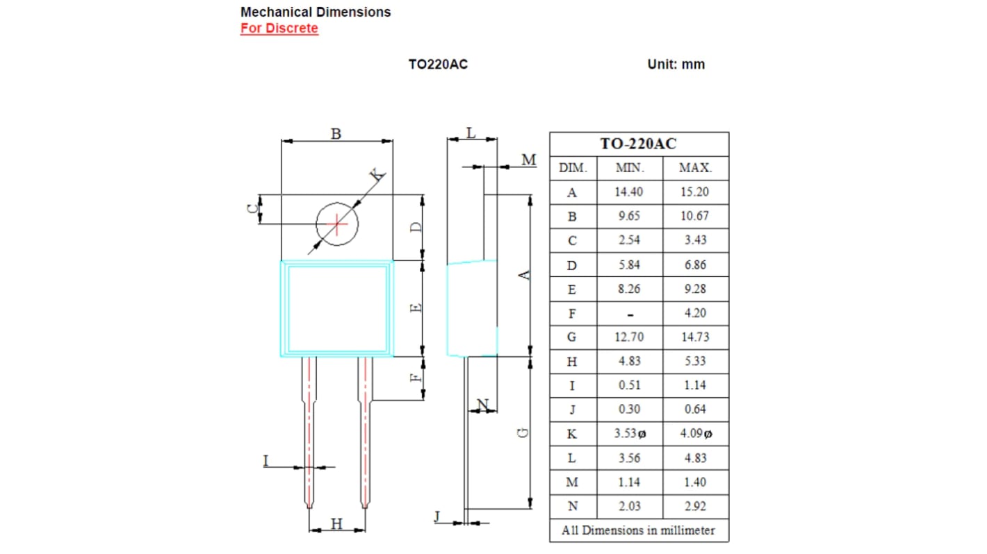 Diodes Inc 200V Rectifier & Schottky Diode, TO220AC STPR820D RS