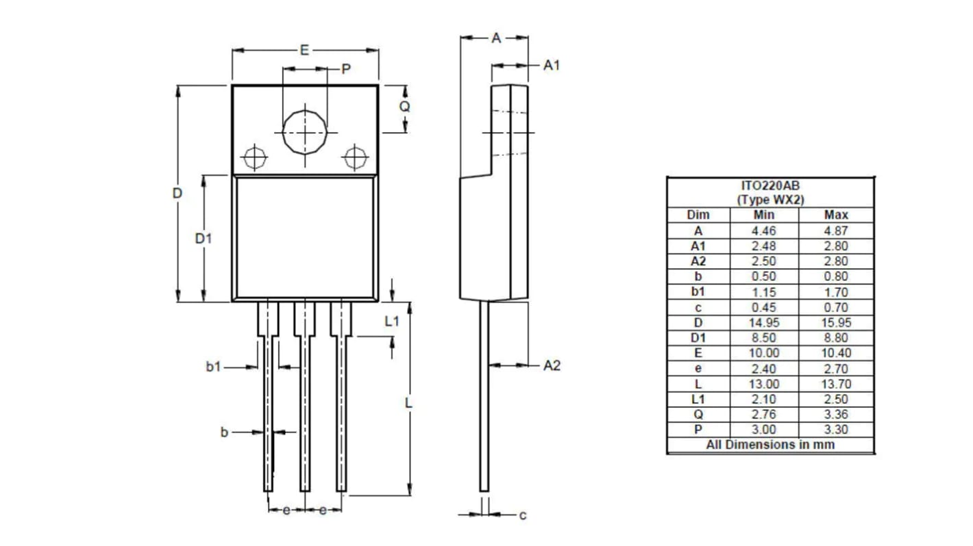 Rectificador y diodo Schottky, STPS1640, 400V, ITO220AB