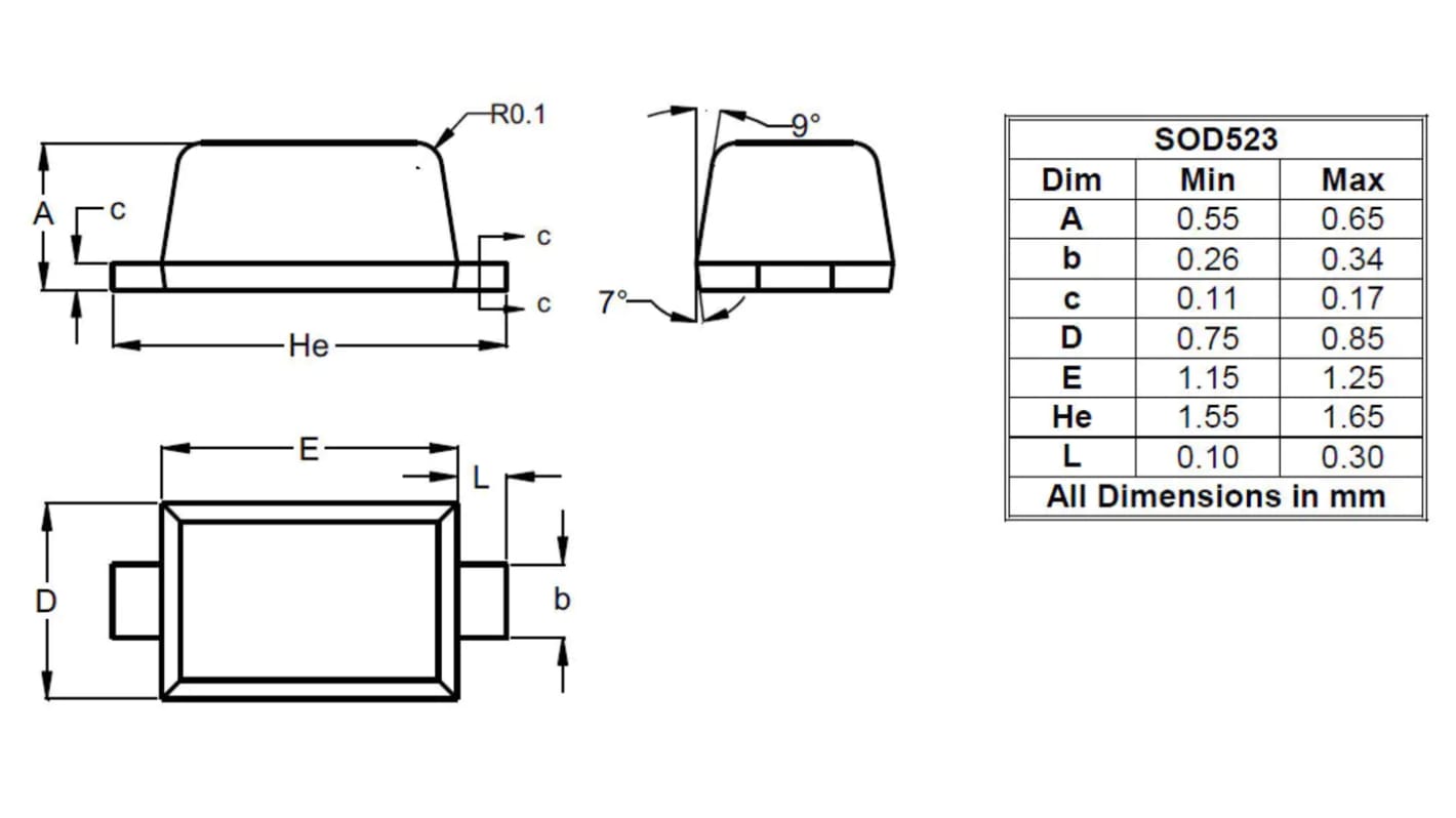 Diodes Inc T12S5A-7, Uni-Directional TVS Diode SOD523