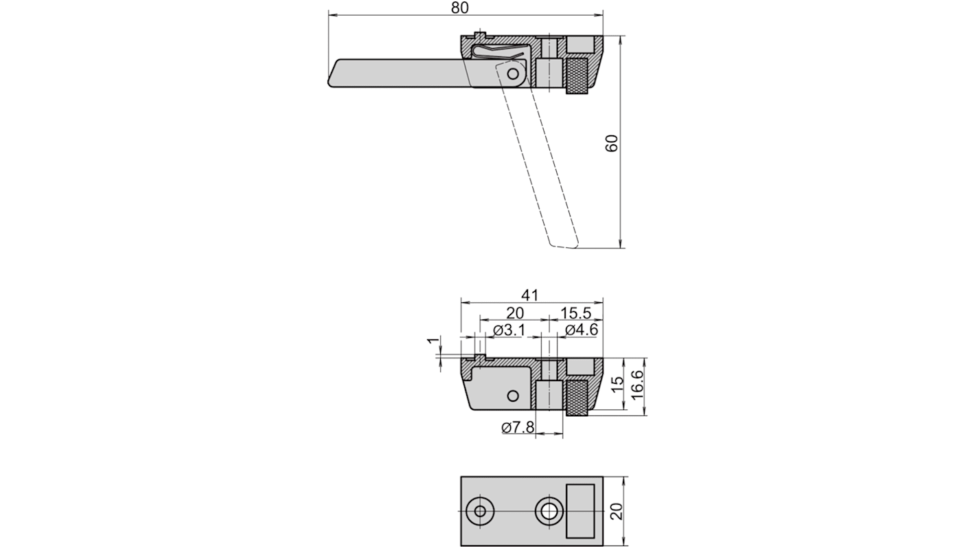 nVent SCHROFF ハンドル 脚接続ケース アルミニウム 80mm x 20mm