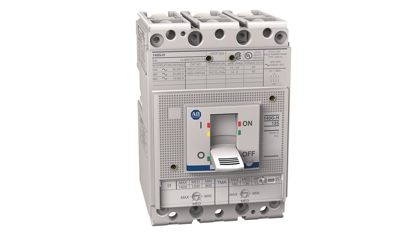 Disyuntores de caja moldeada MCCB Rockwell Automation, 3 Polos, 160A