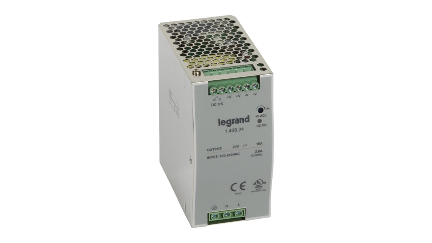 Legrand Switching Power Supply, 146624, 24V dc, 10A, 240W, 100 → 240V ac Input Voltage