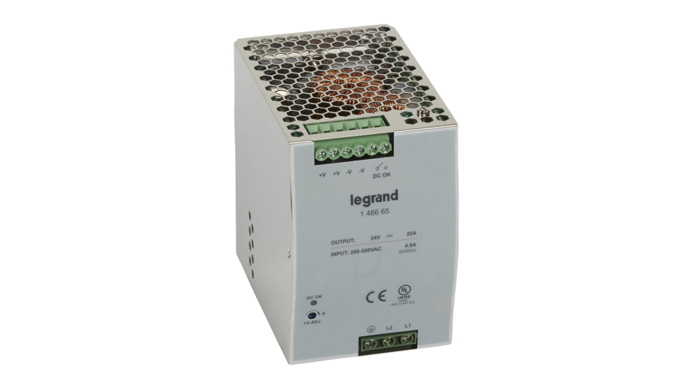 Alimentation à découpage Legrand, 24V c.c.out 20A, 180 → 550 V ac / 254 → 780V c.c.in, 480W