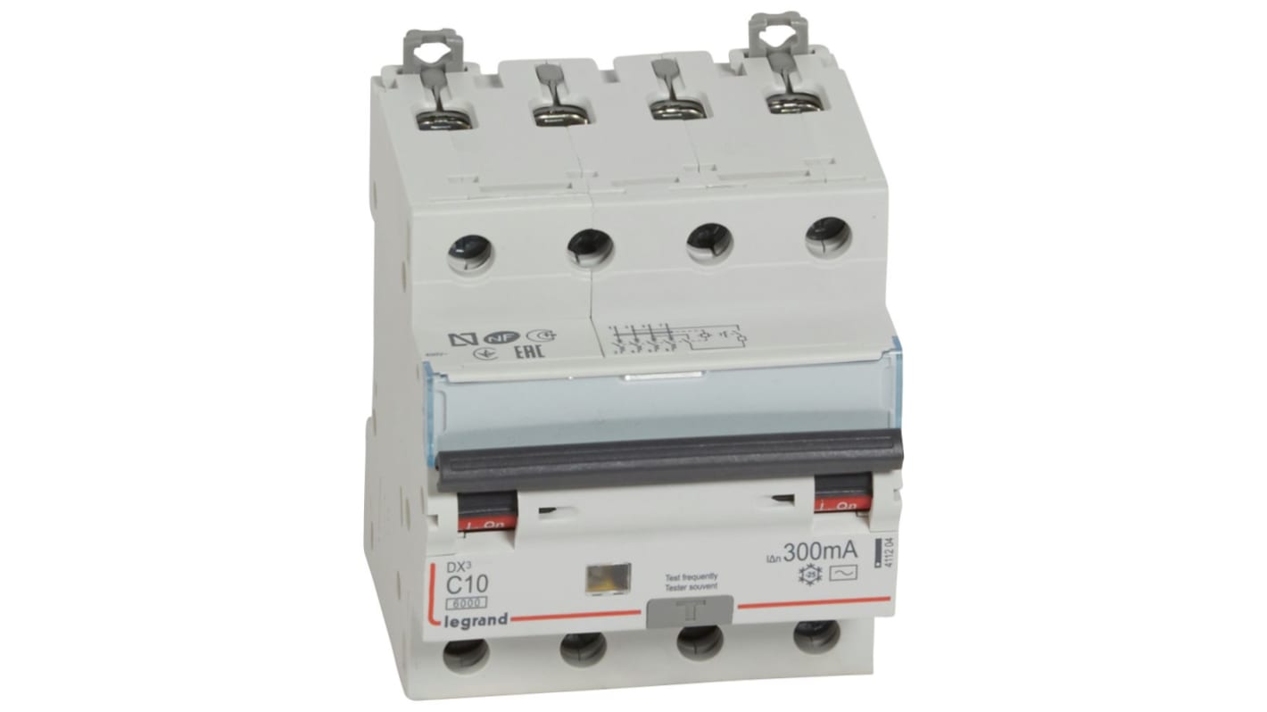 Interruptor automático y diferencial 4P, 10A, Curva Tipo AC, Montaje Enrasado