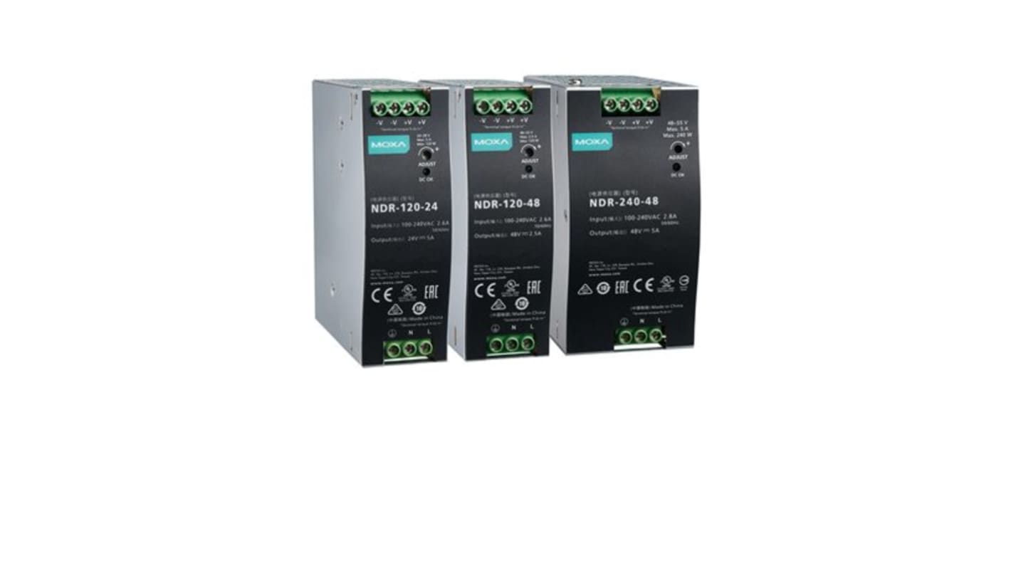NDR-120-24 | MOXA NDR Switched Mode DIN Rail Power Supply, 90 → 264 V ...