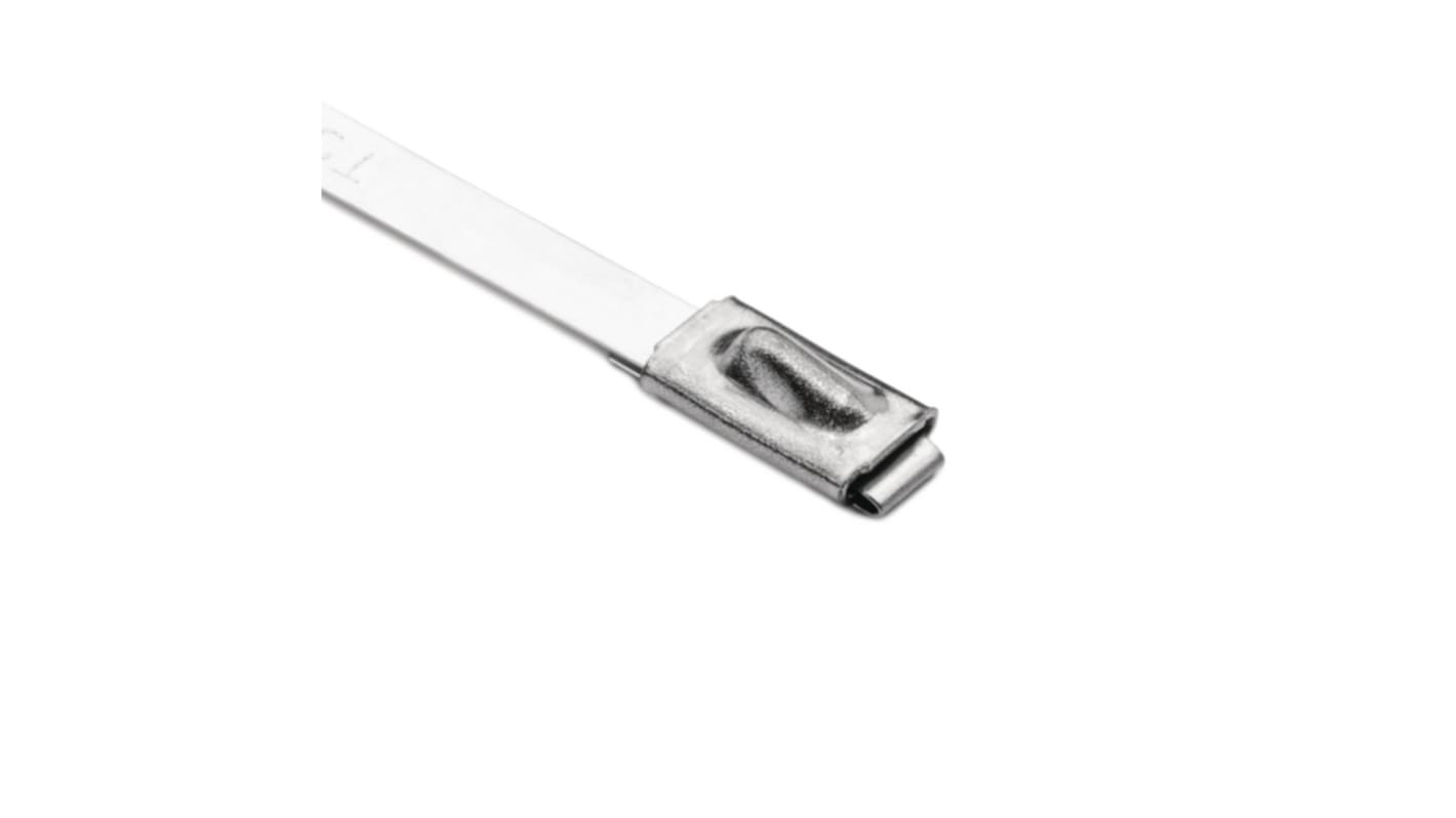 HellermannTyton Cable Tie, Roller Ball, 838mm x 4.6 mm, Metallic 316 Stainless Steel, Pk-100