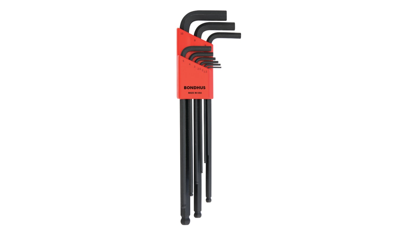 Bondhus 9 piece L Shape Metric Hex Key Set, 1.5 → 10mm