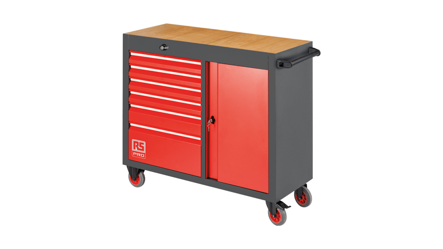 RS PRO 6 drawer Steel Wheeled Tool Chest, 997mm x 450mm x 1085mm