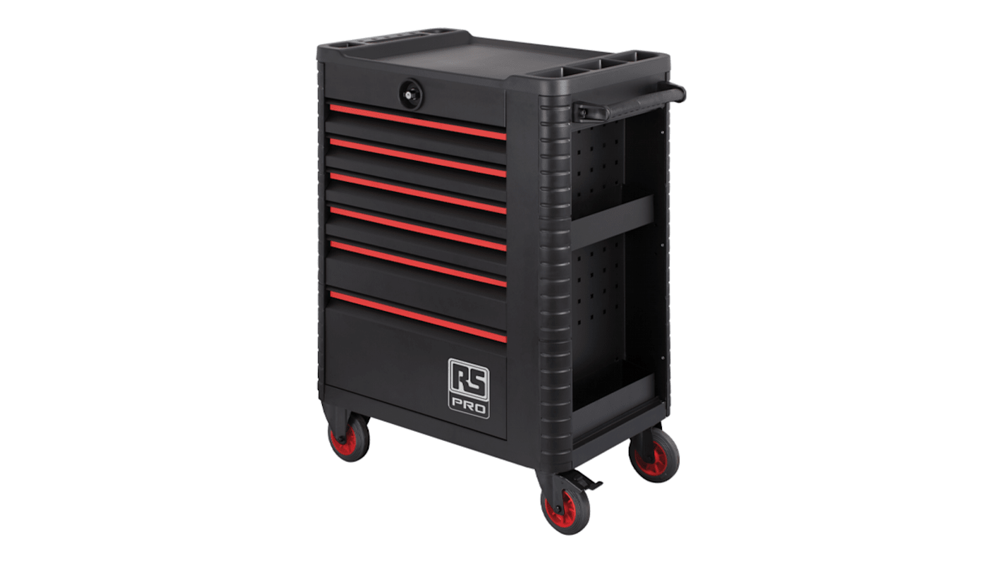 RS PRO 6 drawer Steel Wheeled Tool Chest, 1018mm x 458mm x 746mm RS