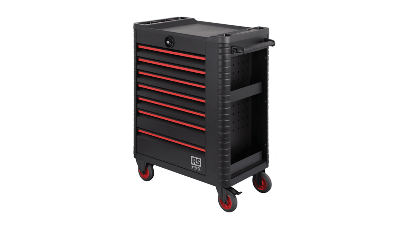 RS PRO 7 drawer Steel Wheeled Tool Chest, 1018mm x 458mm x 746mm