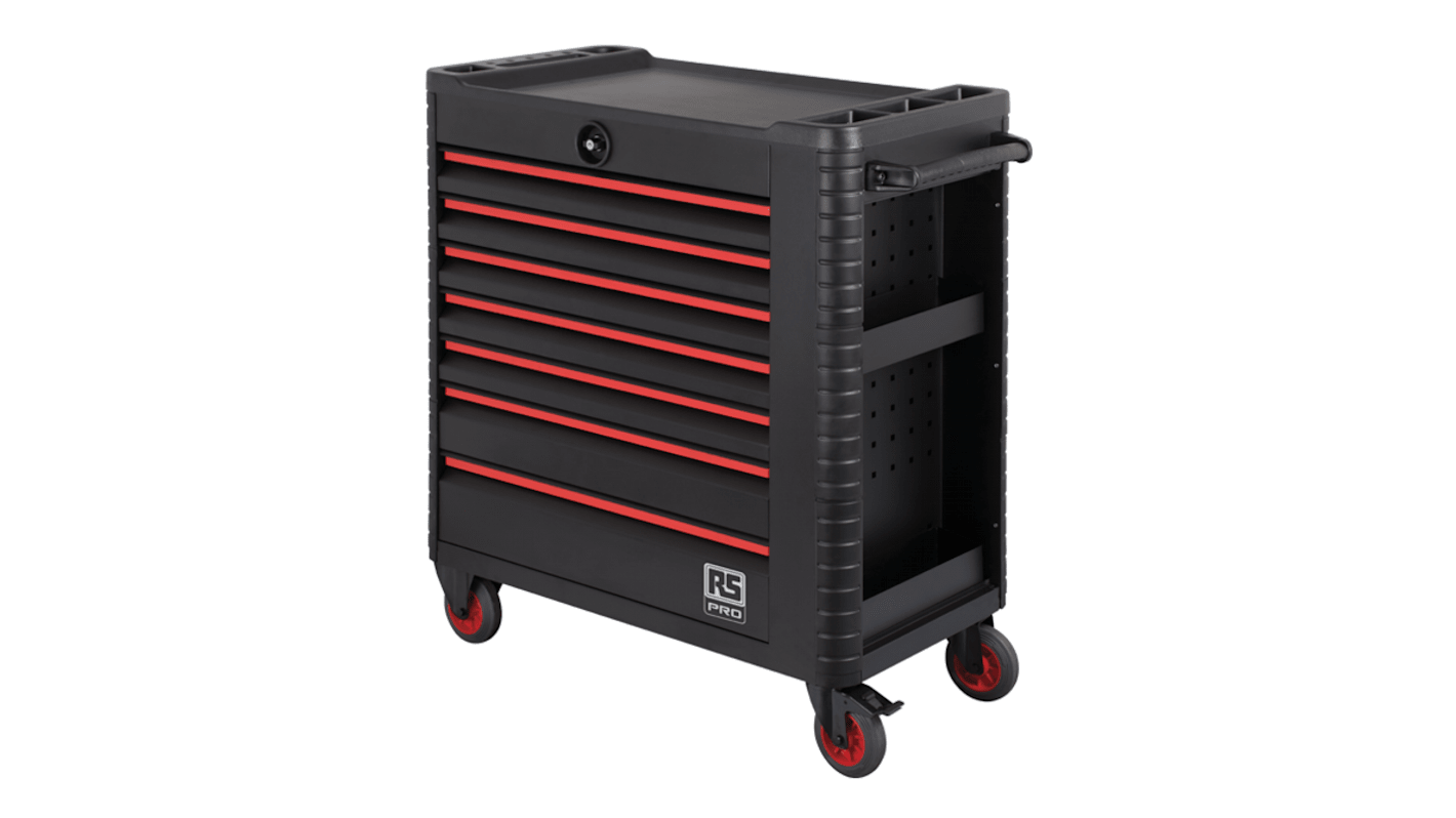 RS PRO 7 drawer Steel Wheeled Tool Chest, 1018mm x 458mm x 922mm