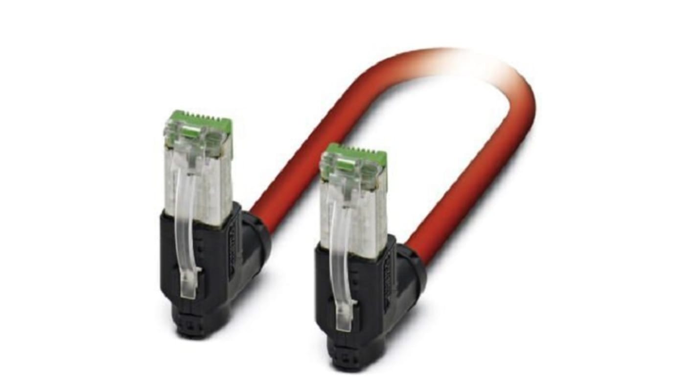 Phoenix Contact Cat5 Right Angle Male RJ45 to Right Angle RJ45 Ethernet Cable, Shielded, Red, 1m