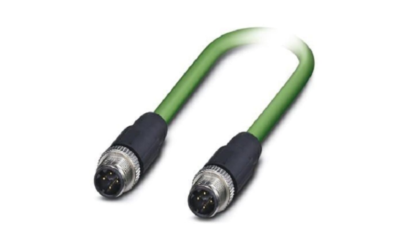 Phoenix Contact Cat5 Straight Male M12 to Straight Male M12 Ethernet Cable, Shielded, Green, 3m