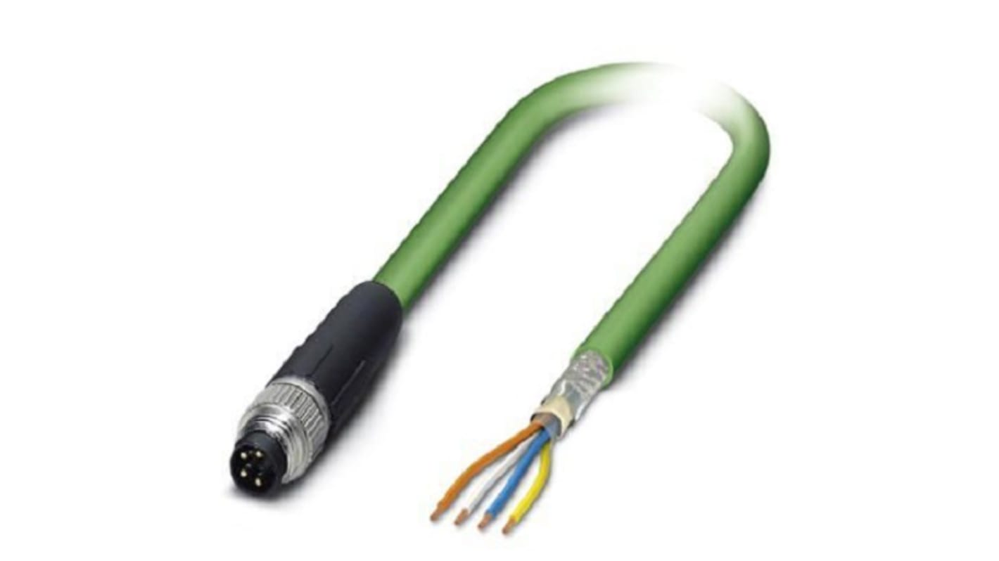 Phoenix Contact Cat5 Straight Male M8 to Unterminated Ethernet Cable, Shielded, Green, 2m