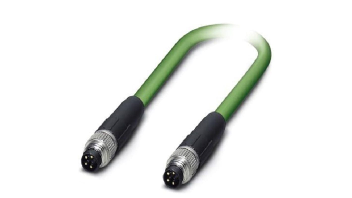 Phoenix Contact Cat5 Straight Male M8 to Straight Male M8 Ethernet Cable, Shielded, Green, 2m