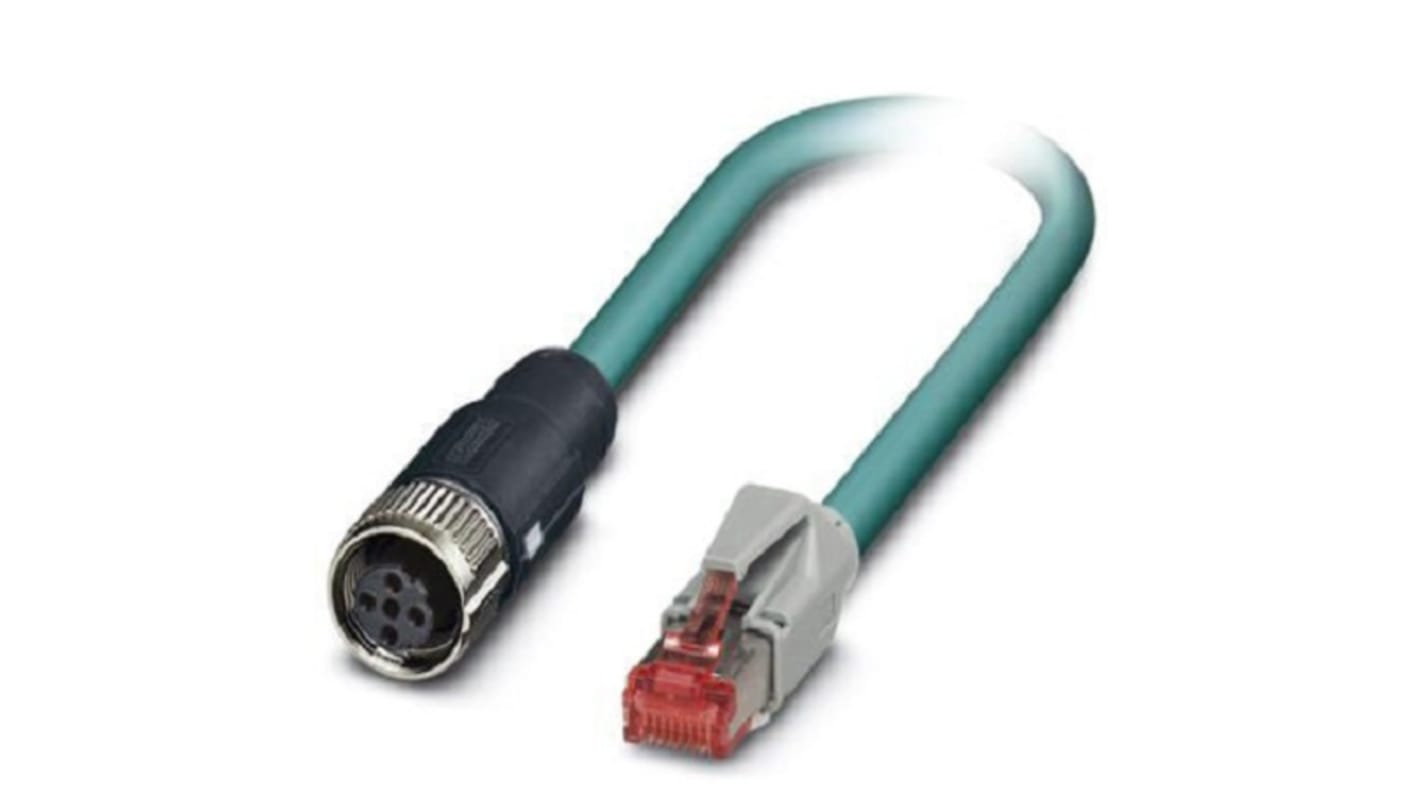 Phoenix Contact Cat5 Straight Female M12 to Straight Male RJ45 Ethernet Cable, Shielded, Blue, 1m