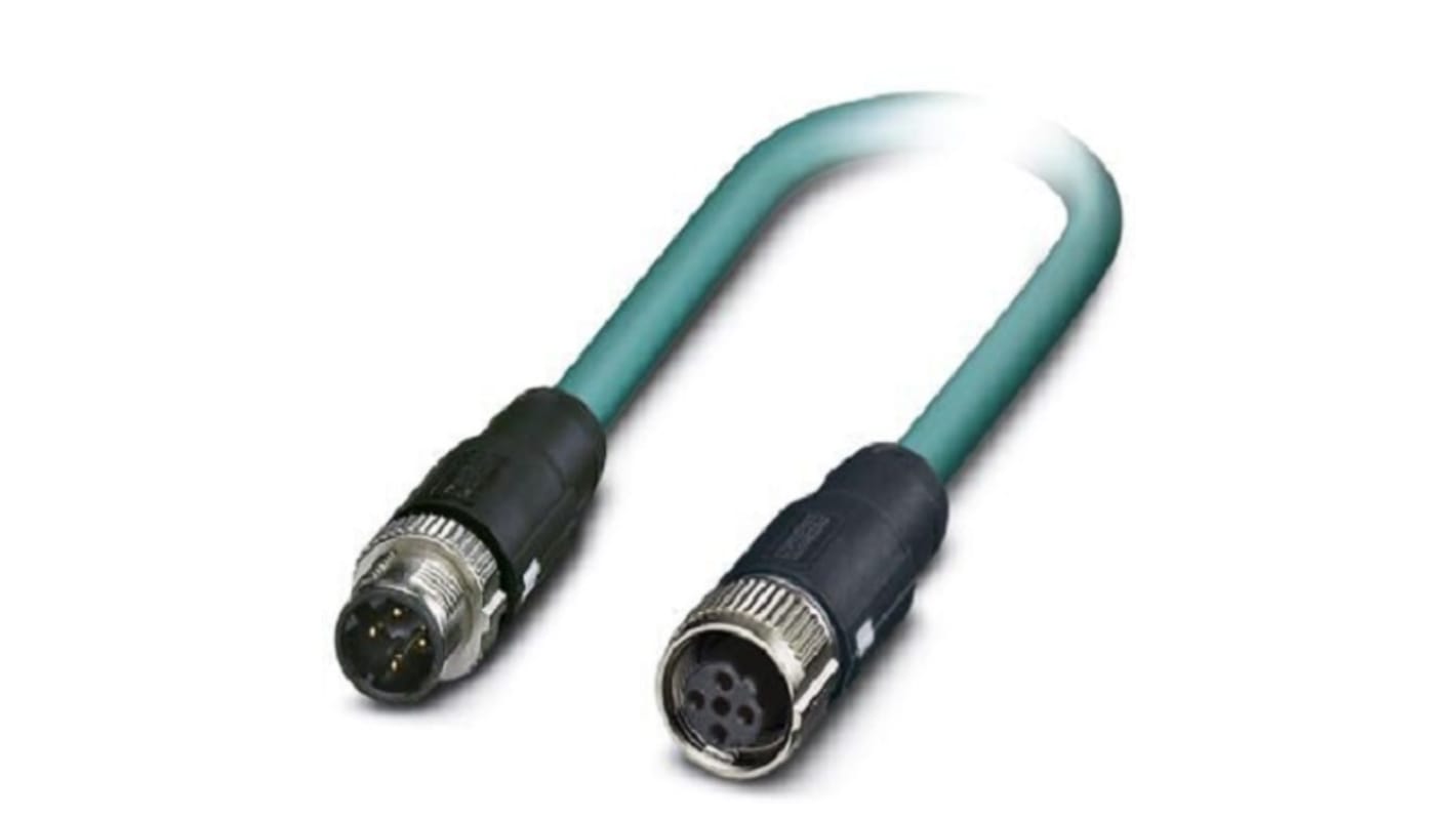 Phoenix Contact Cat5 Straight Male M12 to Straight Female M12 Ethernet Cable, Shielded, Blue, 1m