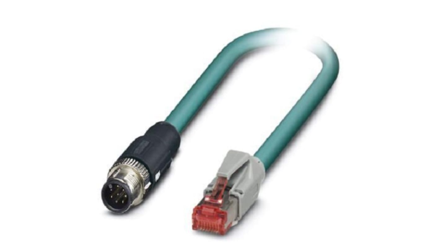 Phoenix Contact Cat5 Straight Male M12 to Straight Male RJ45 Ethernet Cable, Shielded, Blue, 1m