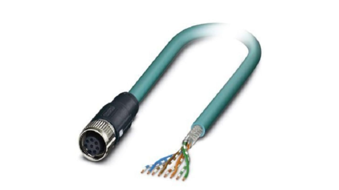 Phoenix Contact Cat5 Straight Female M12 to Unterminated Ethernet Cable, Shielded, Blue, 5m