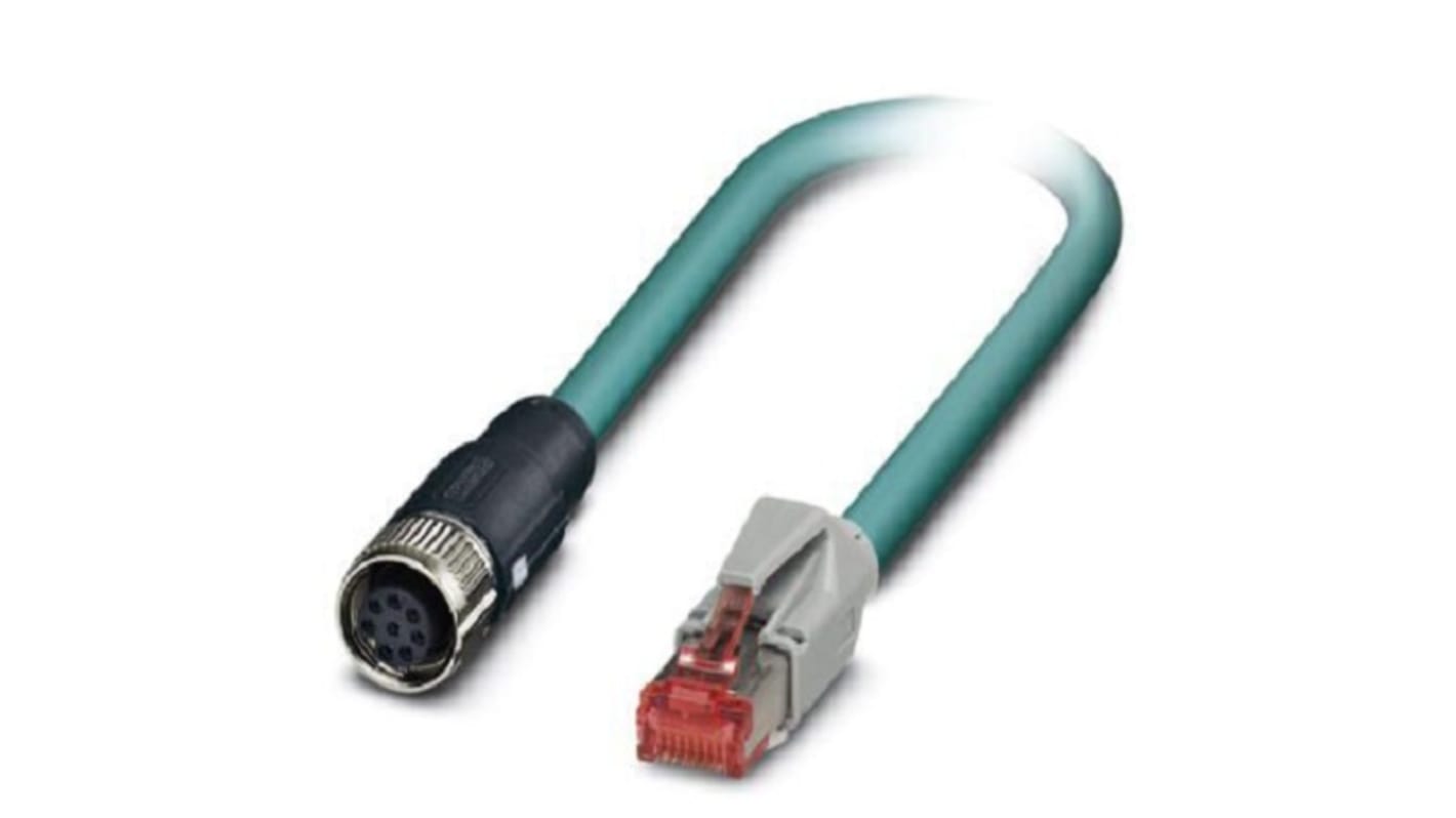 Phoenix Contact Cat5 Straight Female M12 to Straight Male RJ45 Ethernet Cable, Shielded, Blue, 10m