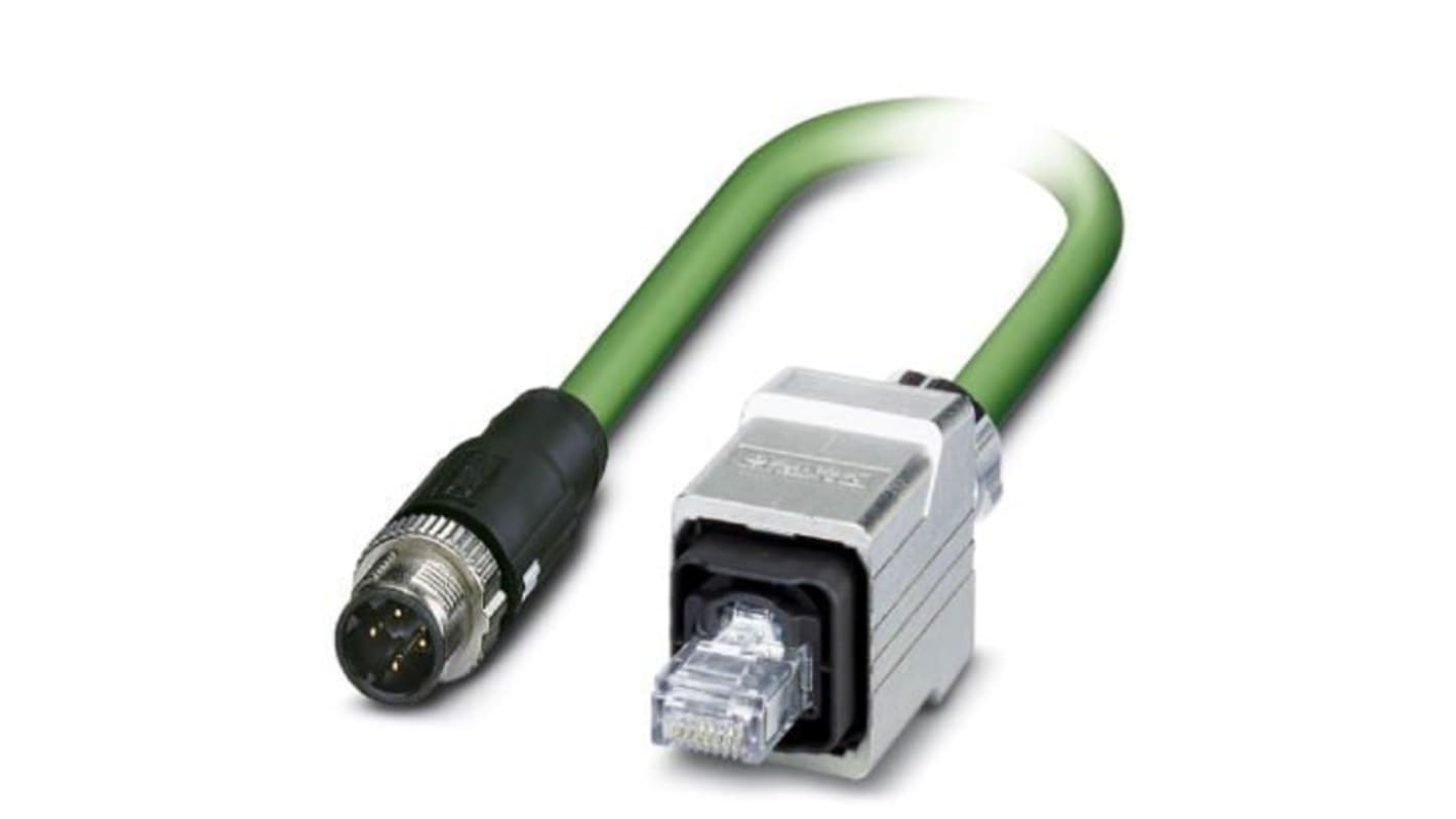 Phoenix Contact Cat5 Straight Male M12 to Straight Male RJ45 Ethernet Cable, Shielded, Green, 2m