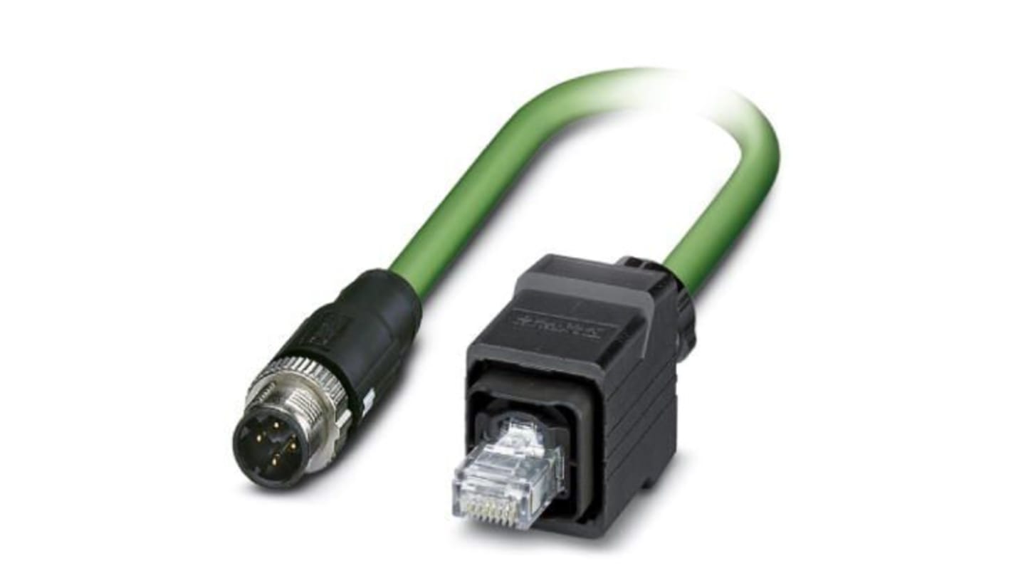 Phoenix Contact Cat5 Straight Male M12 to Straight Male RJ45 Ethernet Cable, Shielded, Green, 1m