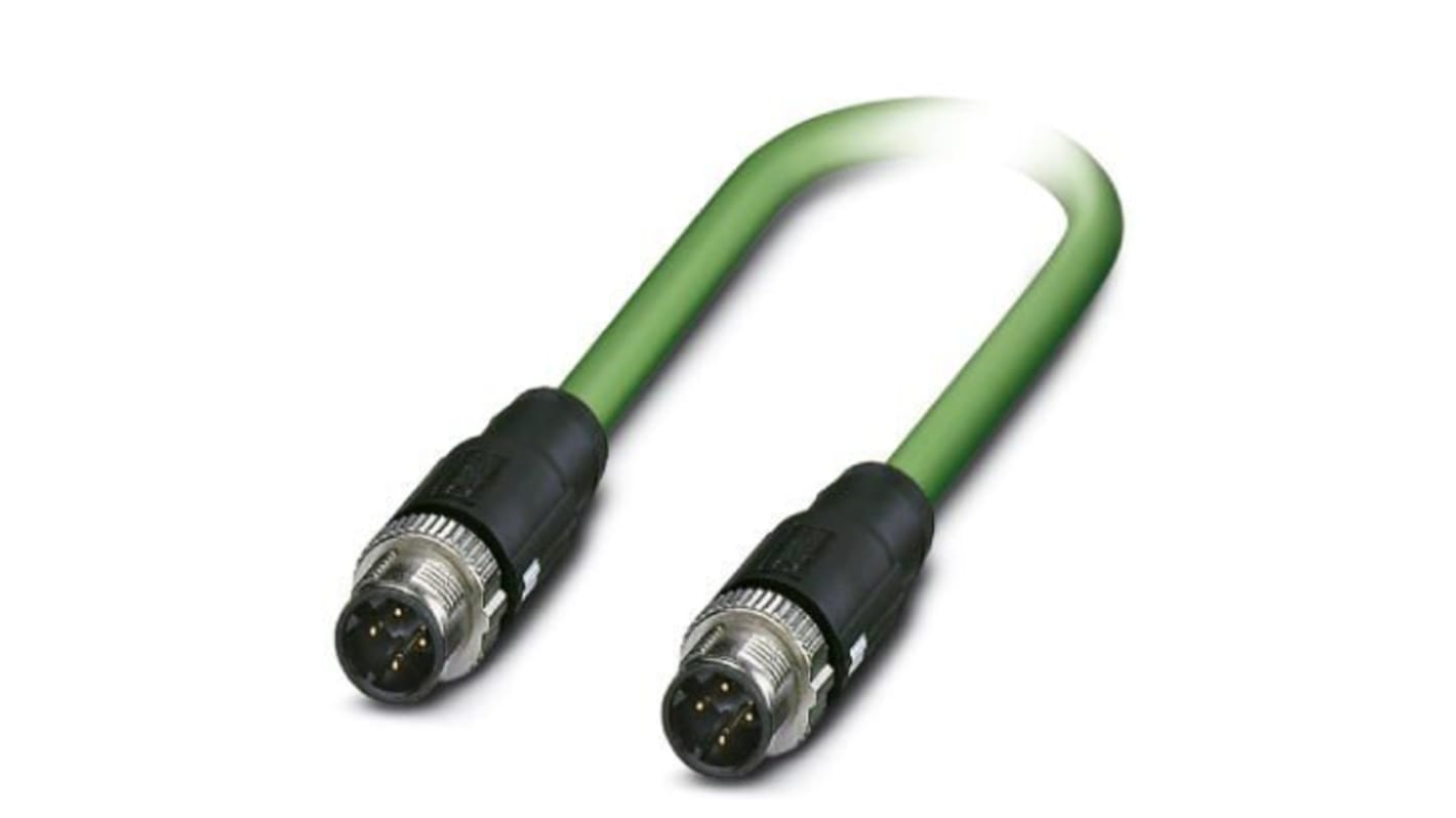 Phoenix Contact Cat5 Straight Male M12 to Straight Male M12 Ethernet Cable, Shielded, Green, 2m