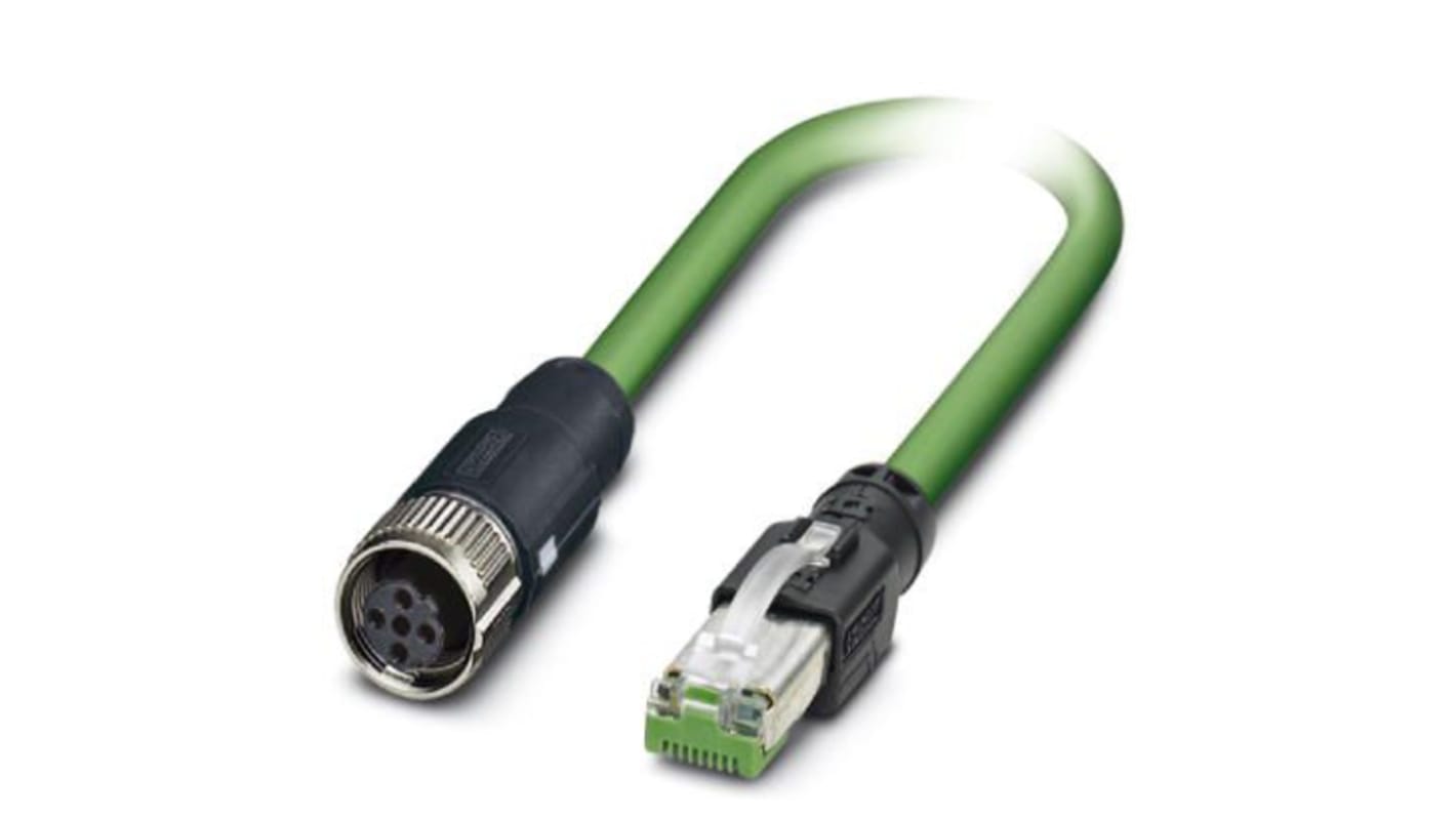 Phoenix Contact Cat5 Straight Female M12 to Straight Male RJ45 Ethernet Cable, Shielded, Green, 1m