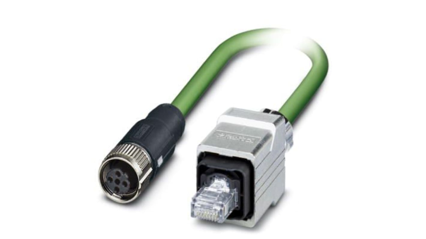 Phoenix Contact Cat5 Straight Female M12 to Straight Male RJ45 Ethernet Cable, Shielded, Green, 5m