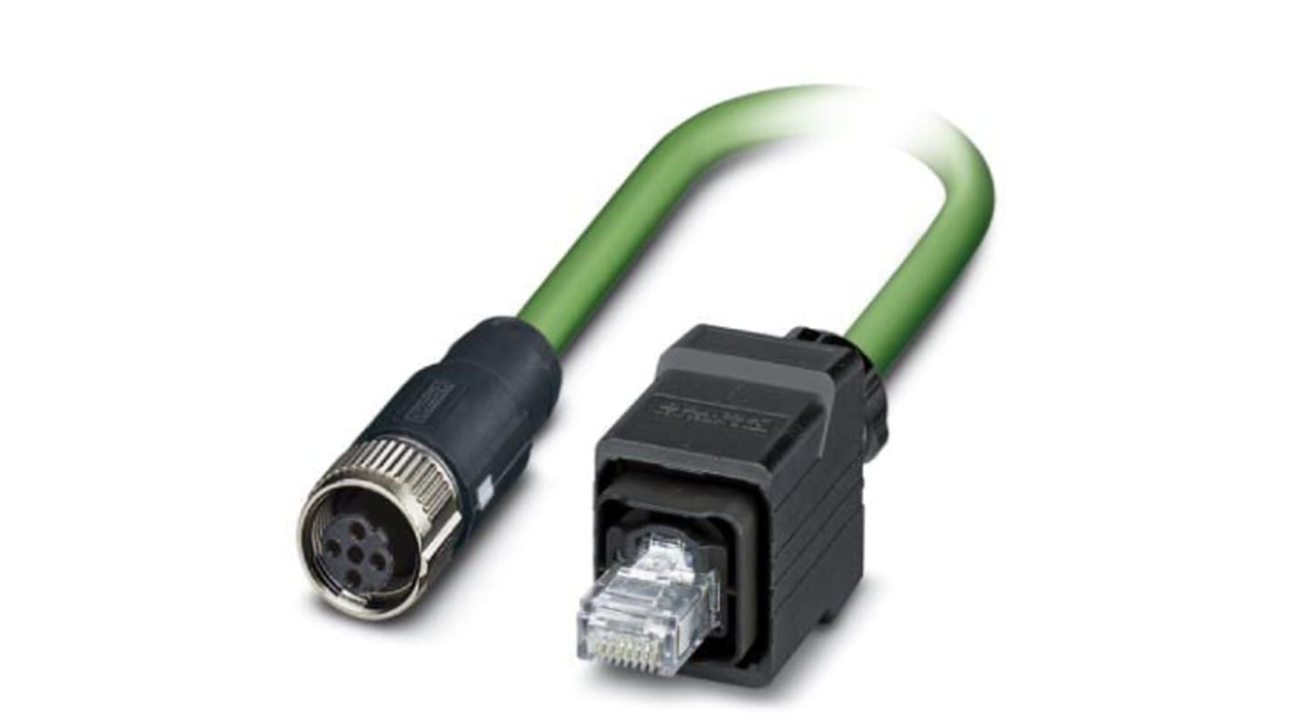 Phoenix Contact Cat5 Straight Female M12 to Straight Male RJ45 Ethernet Cable, Shielded, Green, 1m